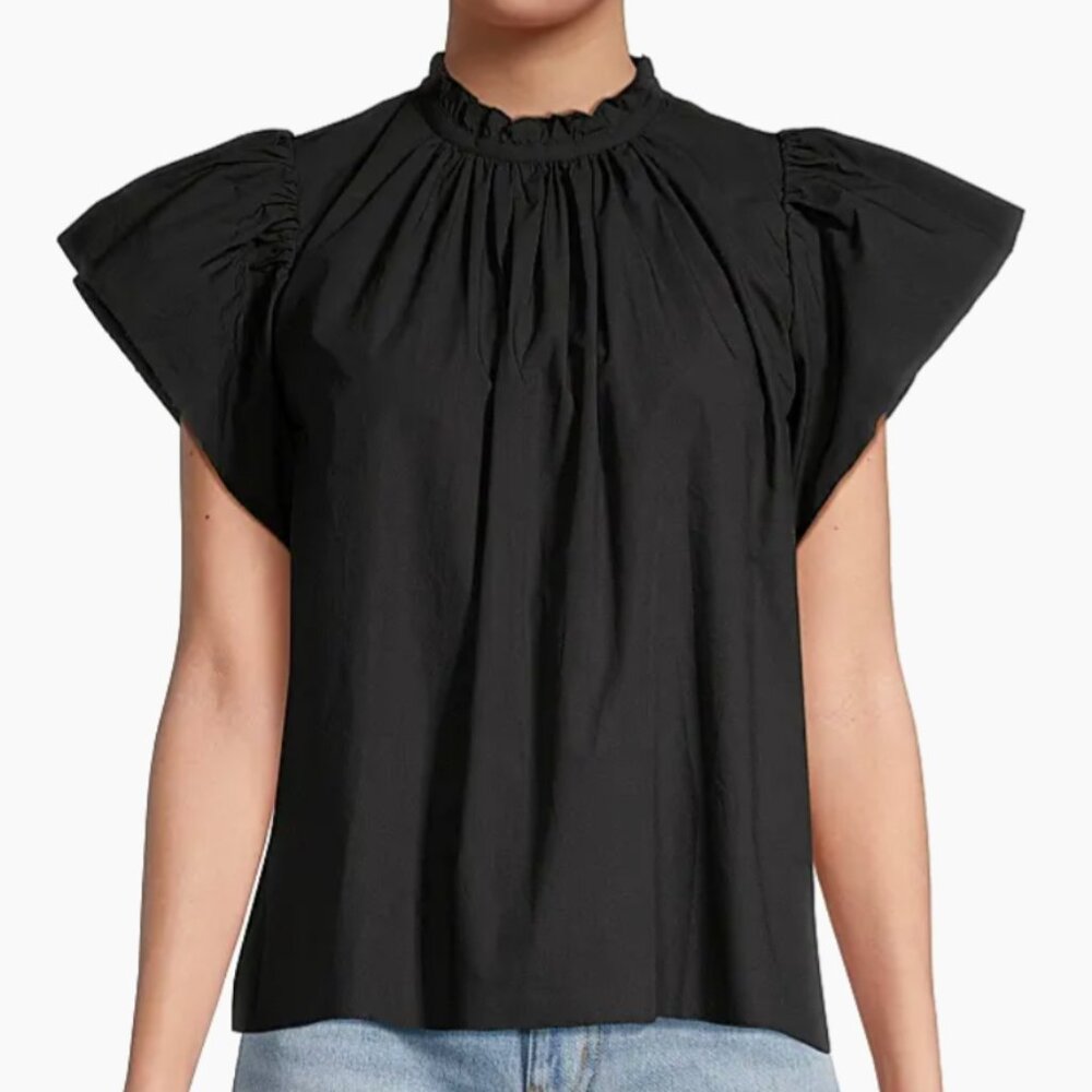 NWOT Bird Of Paradis Carla Black Ruffle Neck Blouse, Size M